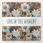 グラムシャンパーニュ金ゴールド赤白い花 ガラスコースター (正面)