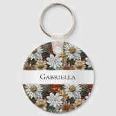 グラムシャンパーニュ金ゴールド赤白い花 キーホルダー (正面)