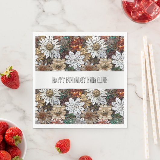 グラムシャンパーニュ金ゴールド赤白い花 スタンダードランチョンナプキン (インサイチュ)