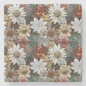 グラムシャンパーニュ金ゴールド赤白い花 ストーンコースター (正面)