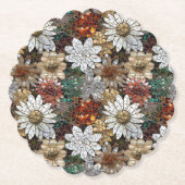 グラムシャンパーニュ金ゴールド赤白い花 ペーパーコースター (正面)