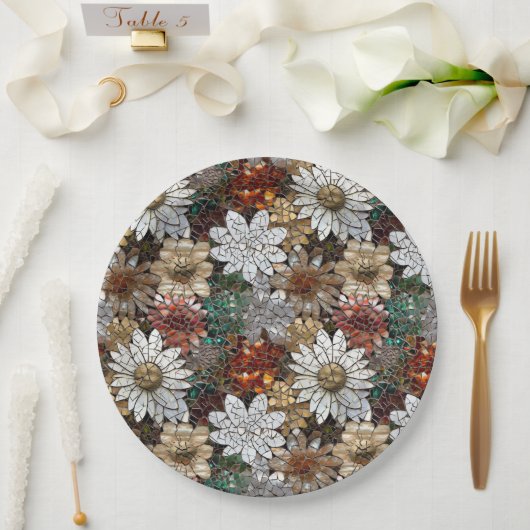 グラムシャンパーニュ金ゴールド赤白い花 ペーパープレート (ウェディング)