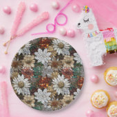 グラムシャンパーニュ金ゴールド赤白い花 ペーパープレート (パーティー)