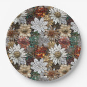 グラムシャンパーニュ金ゴールド赤白い花 ペーパープレート (正面)