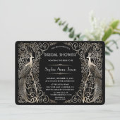 グラムシルバーアールデコピーコックブライダルシャワー 招待状 (スタンド正面)