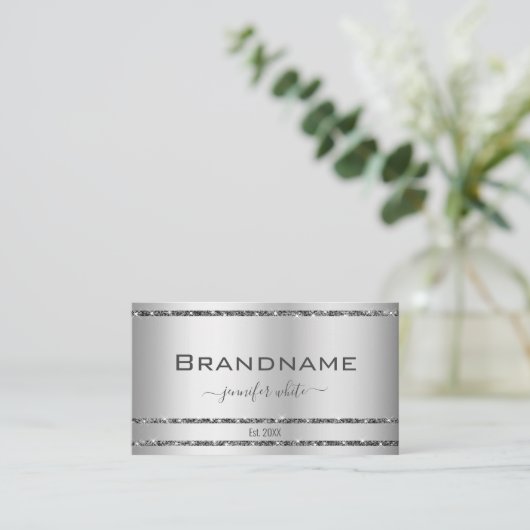 グラムシルバーエフェクトエレガントグリッタースパークルスター 名刺 (スタンド正面)