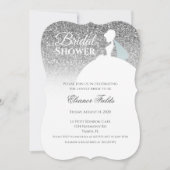 グラムシルバーグリッターとホワイトドレスブライダルシャワー 招待状 (正面)