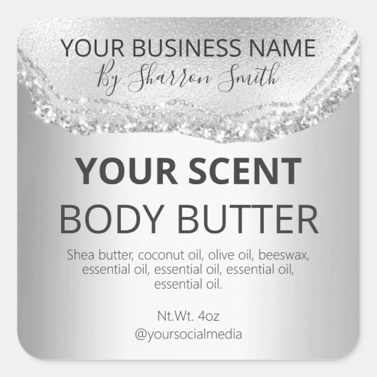 グラムシルバーグリッターアゲート製品事業ラベル スクエアシール (正面)