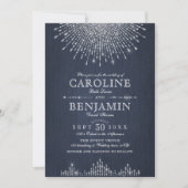 グラムシルバーグリッターアートデコヴィンテージウェディング 招待状 (正面)