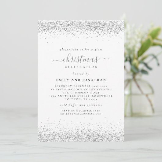 グラムシルバーグリッタークリスマスパーティー招待状 招待状 (スタンド正面)