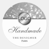 グラムシルバーグリッタースパークルスターズロゴハンドメイド ラウンドシール (正面)