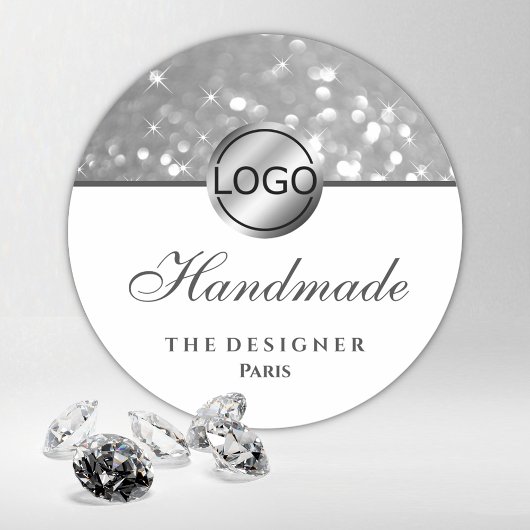 グラムシルバーグリッタースパークルスターズロゴハンドメイド ラウンドシール