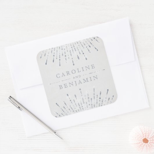 グラムシルバーグリッターデコヴィンテージウェディングモノグラム スクエアシール (封筒)