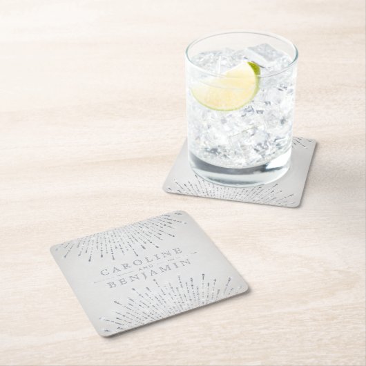 グラムシルバーグリッターデコヴィンテージウェディングモノグラム スクエアペーパーコースター (インサイチュ)