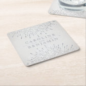 グラムシルバーグリッターデコヴィンテージウェディングモノグラム スクエアペーパーコースター (アングル)