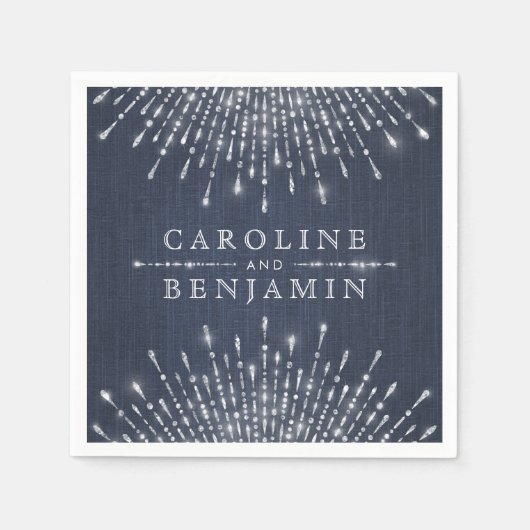 グラムシルバーグリッターデコヴィンテージウェディングモノグラム スタンダードカクテルナプキン (正面)