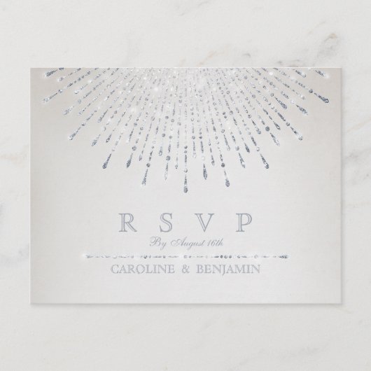 グラムシルバーグリッターデコヴィンテージウェディングRSVP インビテーションポストカード (正面)