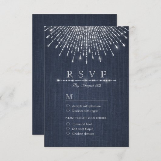 グラムシルバーグリッターデコヴィンテージウェディングRSVP 出欠カード (正面/裏面)