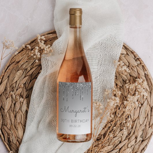 グラムシルバーグリッタードリップ70thバースデーパーティー ワインラベル