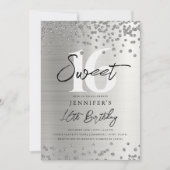 グラムシルバーグリッターフォトスウィート16パーティー 招待状 (正面)