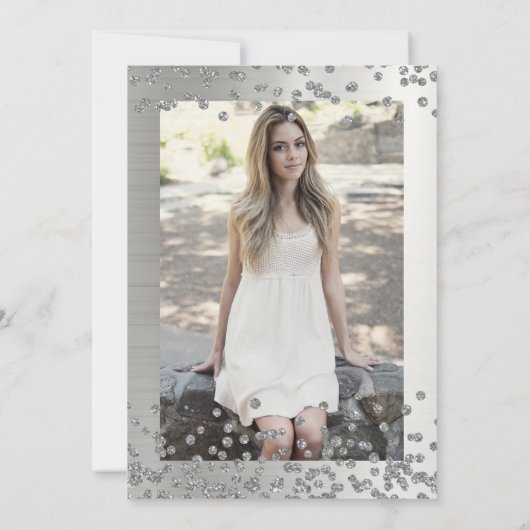 グラムシルバーグリッターフォトスウィート16パーティー 招待状 (裏面)