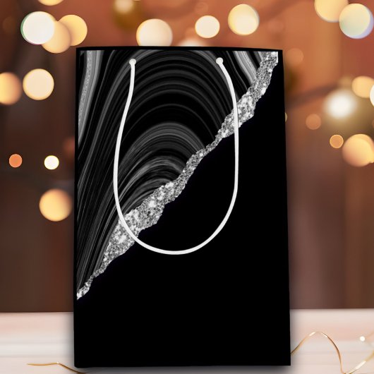 グラムシルバーグリッターブラックフェスティバル ミディアムペーパーバッグ