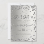 グラムシルバーシックグリッターフォトスウィート16 招待状 (正面)