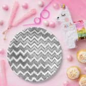 グラムシルバーホワイトジグザグリストライプング ペーパープレート (パーティー)