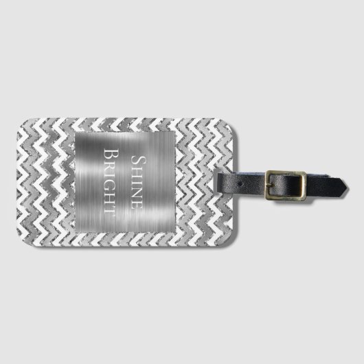 グラムシルバーホワイトジグザグリストライプング ラゲッジタグ (正面横)