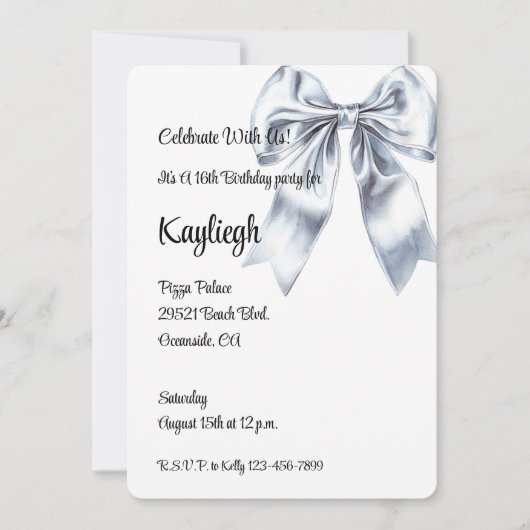 グラムシルバーボウフローラ誕生日 招待状 (正面)