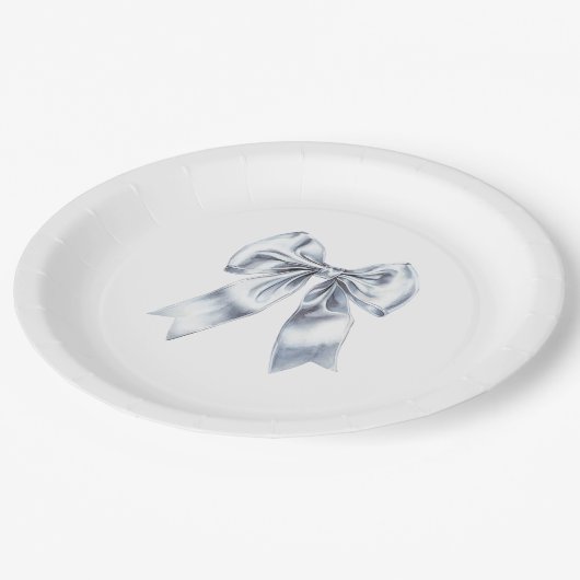 グラムシルバーボウブライダルシャワー ペーパープレート (アングル)