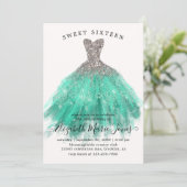 グラムシルバーミントスパークルドレススウィート16誕生日 招待状 (スタンド正面)