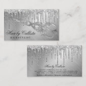 グラムシルバーメタリックグリッタードリップヘアハサミ 名刺 (正面/裏面)