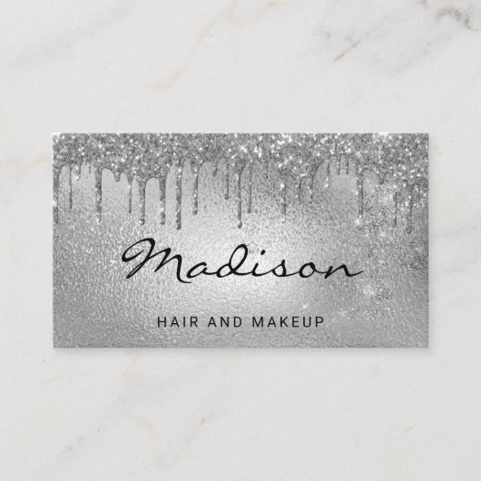 グラムシルバーメタリックグリッタードリップヘア&メイクアップ 名刺 (正面)