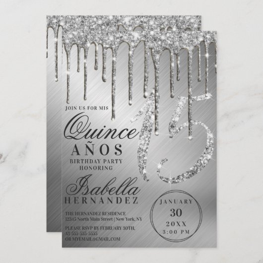 グラムシルバーメタリックグリッタードリプスキンセアニラ 招待状 (正面/裏面)