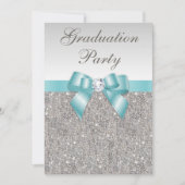 グラムシルバー宝石ティール(緑がかった色)ボウガールズ卒業パーティー 招待状 (正面)