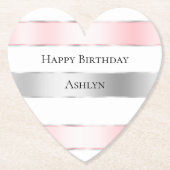 グラムシルバー赤面ピンクリボン誕生日 ペーパーコースター (正面)