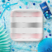 グラムシルバー赤面ピンクリボン誕生日 ペーパープレート (パーティー)