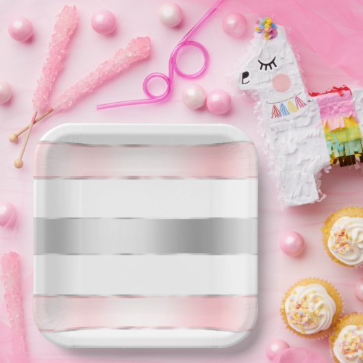 グラムシルバー赤面ピンクリボン誕生日 ペーパープレート (パーティー)