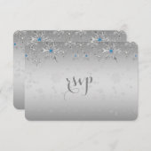 グラムシルバー雪片クリスタルパールウェディングRSVP 出欠カード (正面/裏面)