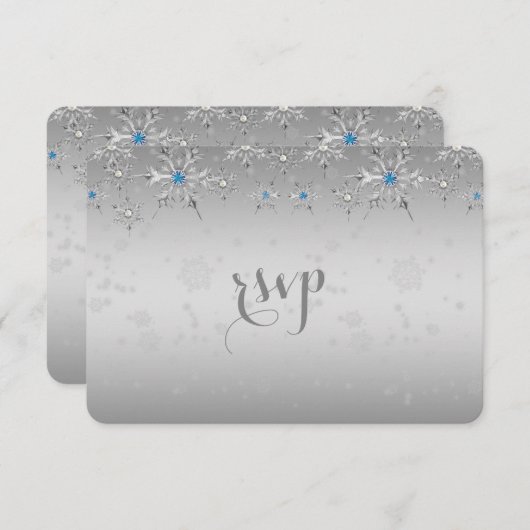 グラムシルバー雪片クリスタルパールウェディングRSVP 出欠カード (正面/裏面)