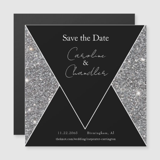 グラムシルバー&ブラックウェディング日付磁気を保存 (正面/裏面)