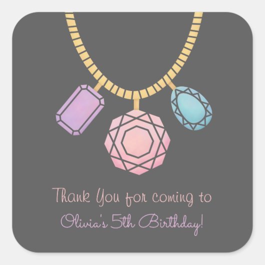 グラムジュエルジュエリーガールズバースデーパーティスティッカー スクエアシール (正面)