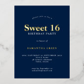 グラムスイート16誕生日パーティネイビーブルーグラム 箔招待状ポストカード (正面)