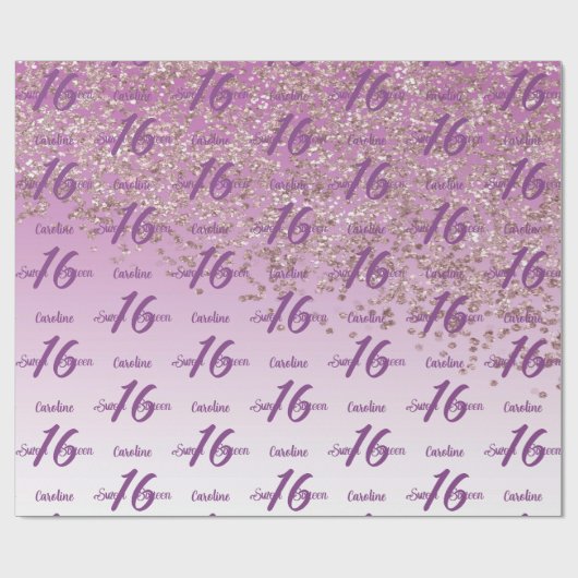 グラムスウィート16フォリングバラ金ゴールドグリッター ラッピングペーパー (フラット)