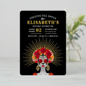 グラムスケルトンデイオブザデッドテーマ誕生日パーティー 箔招待状 (立ち正面)