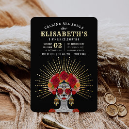 グラムスケルトンデイオブザデッドテーマ誕生日パーティー 箔招待状