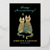 グラムスタイリッシュかわいいアニバーサリーグラデーション青い猫 箔招待状 (正面)