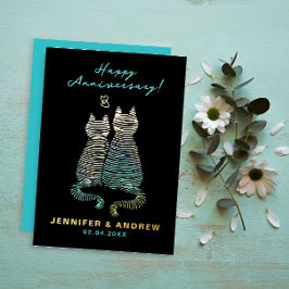 グラムスタイリッシュかわいいアニバーサリーグラデーション青い猫 箔招待状