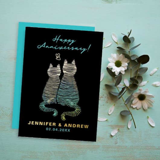 グラムスタイリッシュかわいいアニバーサリーグラデーション青い猫 箔招待状